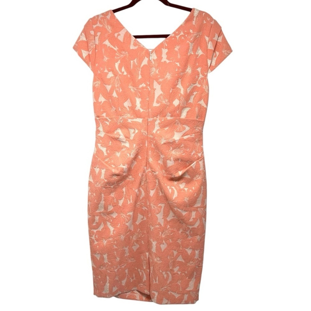 Adrianna Papell Peach Stretch Metallic Jacquard Hibiscus Plus Dress Women’s 14 - Picture 6 of 11